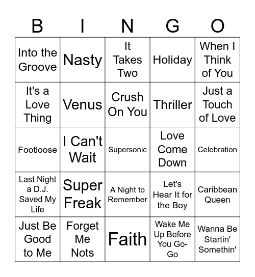 80's Club Essentials II Bingo Card