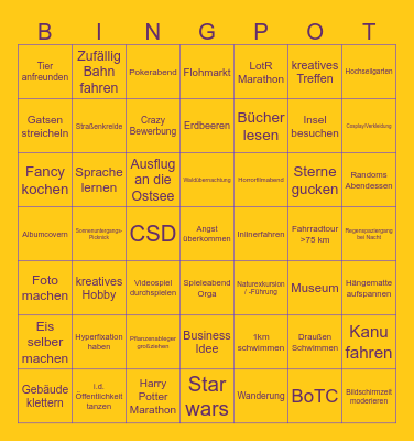 Sidequest Bingo Card