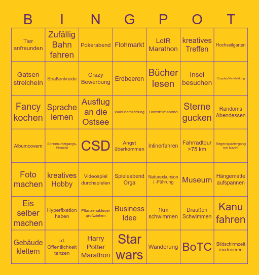 Sidequest Bingo Card