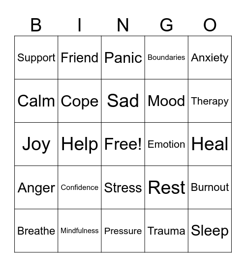 Mental Health Bingo Card