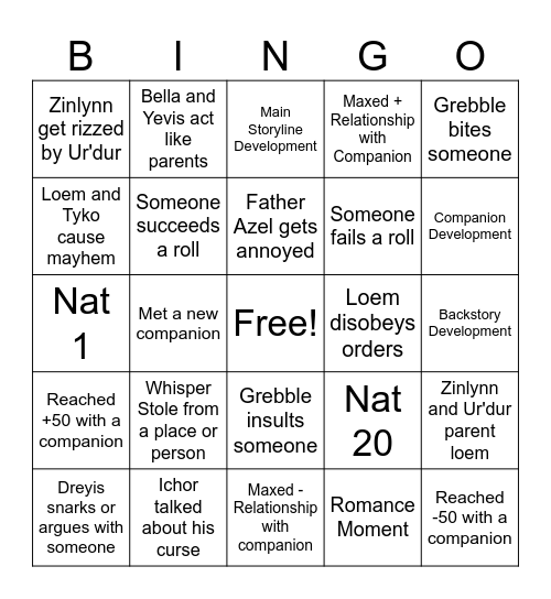 DND Bingo Card