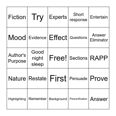 State Test Review BINGO Card
