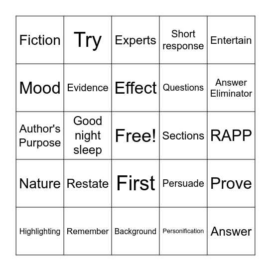 State Test Review BINGO Card