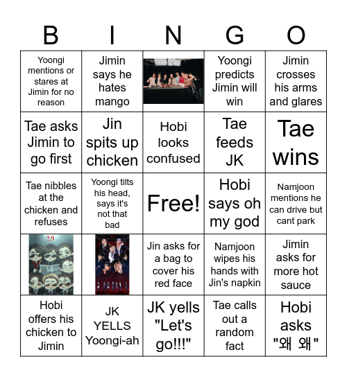 Bts on Hot Ones Bingo Card