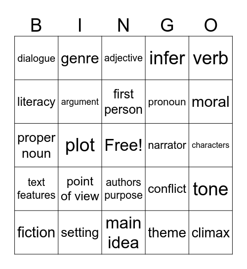 ELA Vocab Bingo Card