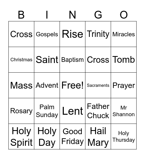 Religious Ed Bingo Card
