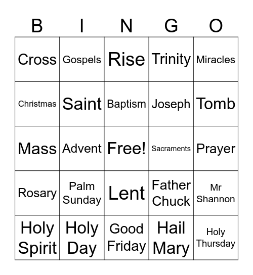 Religious Ed Bingo Card