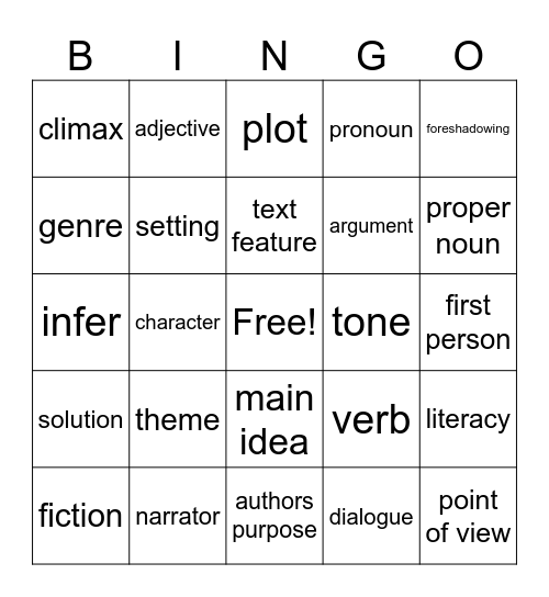 ELA Vocab Bingo Card