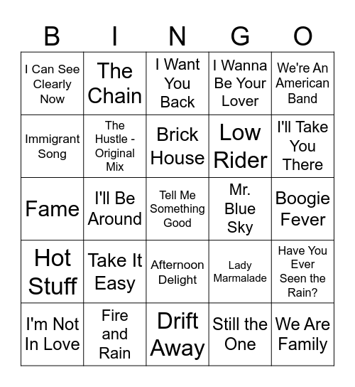 70's Essentials II Bingo Card