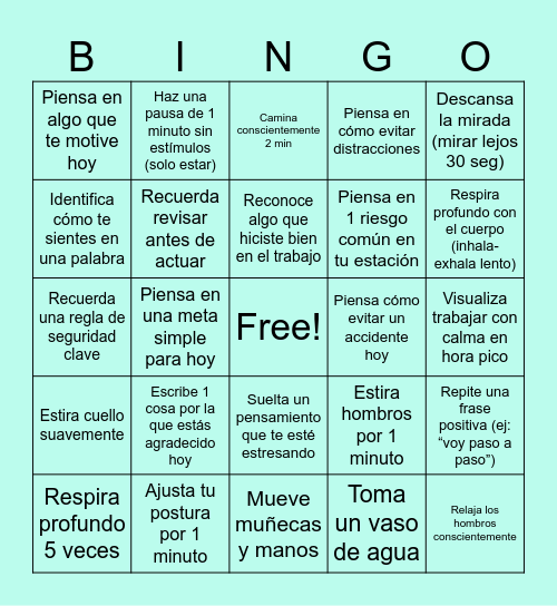 AUTOCUIDADO Bingo Card