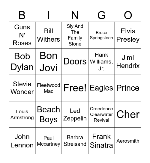 Legends Bingo Card