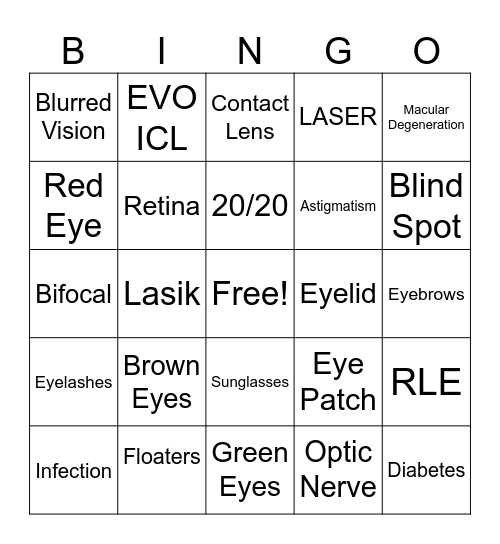 Ophthalmology Bingo Card