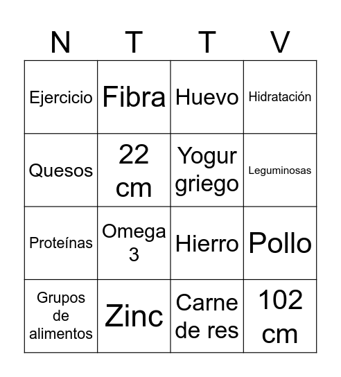 Bingo Nutritivo Bingo Card