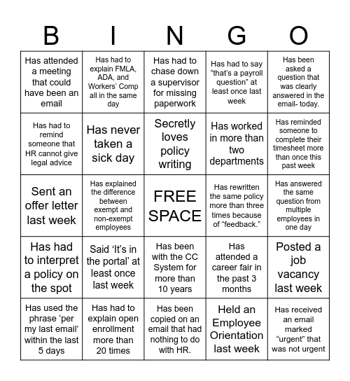 HR Bingo Card