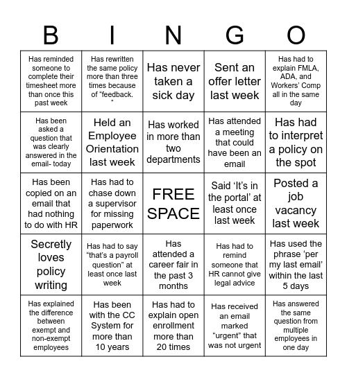 HR Bingo Card