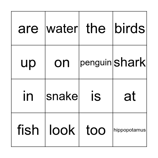 Animals in the Water Bingo Card