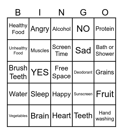 Health Class Bingo Card