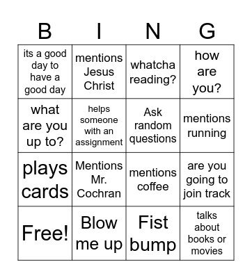 Justin Woodland Sayings Bingo Card