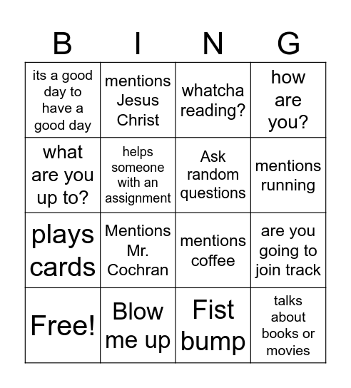 Justin Woodland Sayings Bingo Card