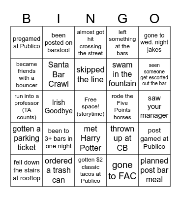 FIVE POINTS Bingo Card