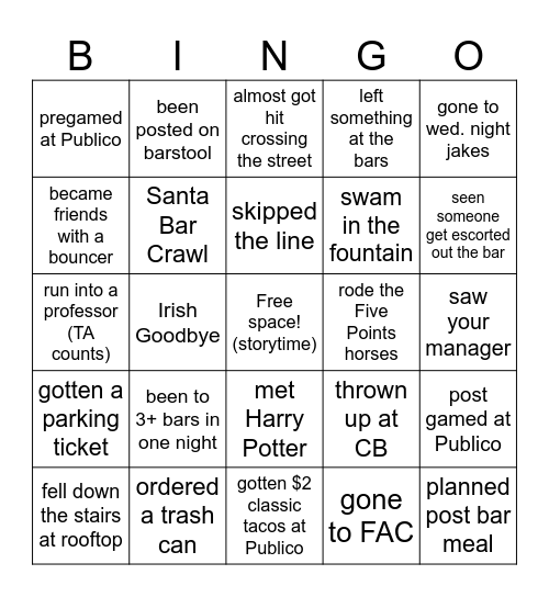 FIVE POINTS Bingo Card