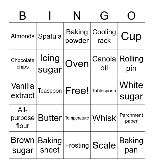 Bake fast club Bingo Card
