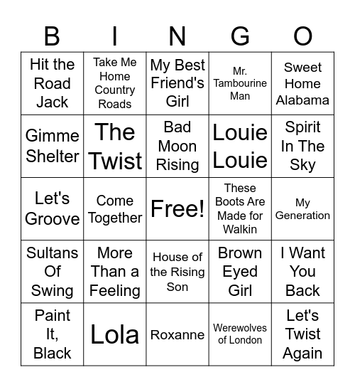 60s/70s BINGO Card