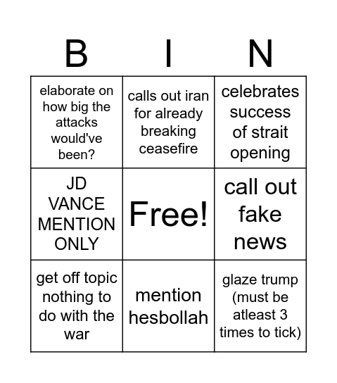WHITE HOUSE PRESS Bingo Card