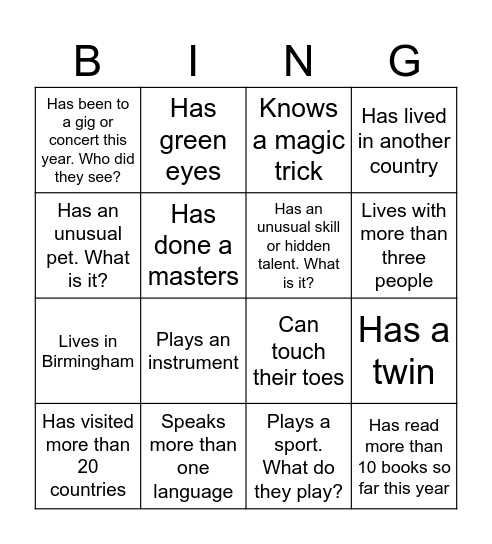 Untitled Bingo Card