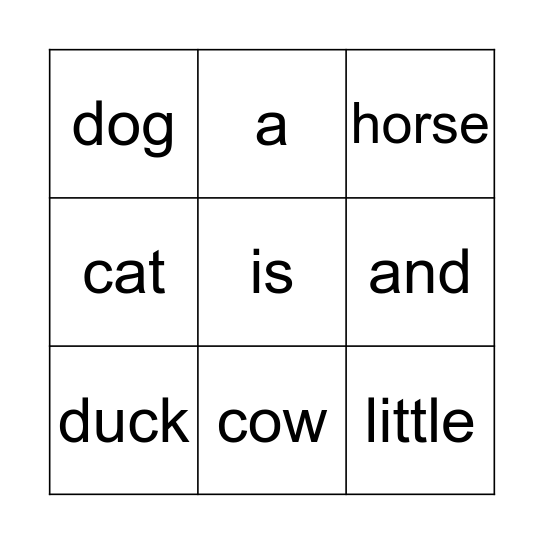 Big and Little Bingo Card