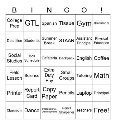 Teacher Appreciation Bingo Card