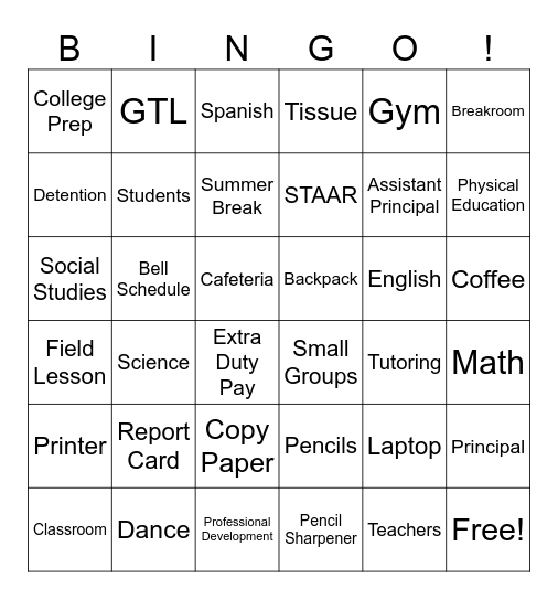 Teacher Appreciation Bingo Card
