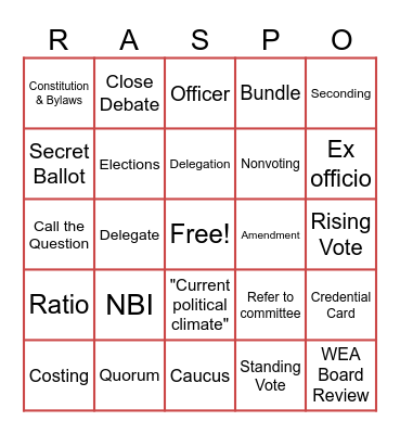 RA 26 Spokane Bingo Card