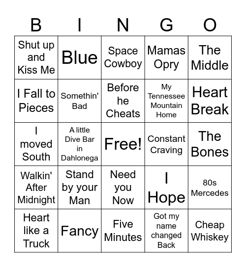Women's Country Game 1 Bingo Card