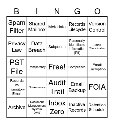 Records & Information Management Month BINGO Card
