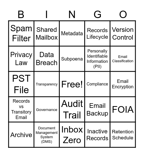 Records & Information Management Month BINGO Card
