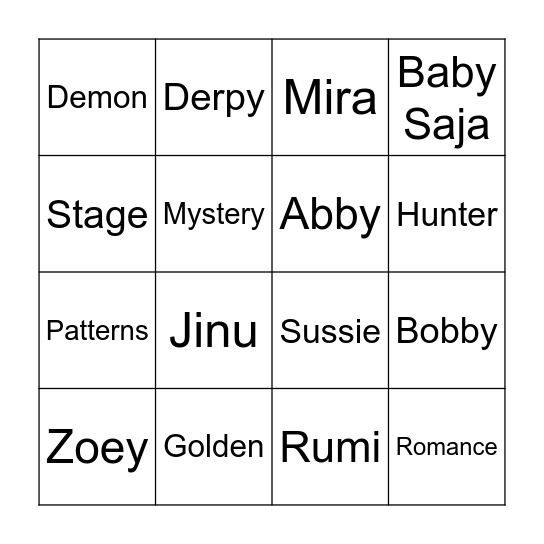 KPop Demon Hunters BINGO Card