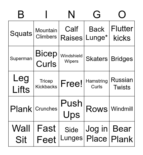 Active Movement Bingo Card