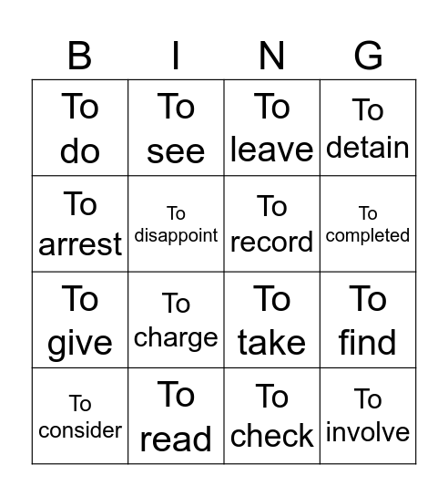 Past Participle Bingo (Infinitive verbs) Bingo Card