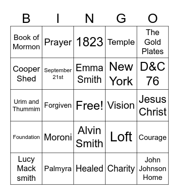 Church History Bingo Card
