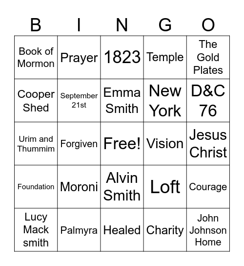 Church History Bingo Card