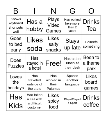 Get To Know Us! Bingo Card