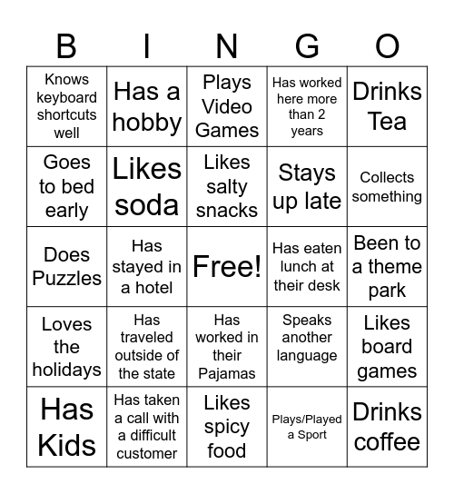 Get To Know Us! Bingo Card