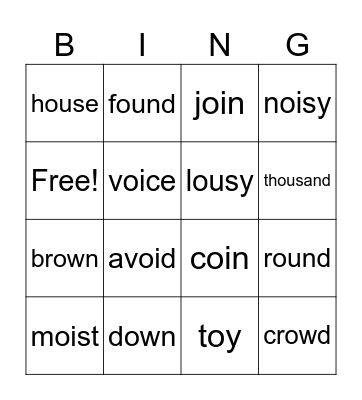ou, ow, oi, oy BINGO Card