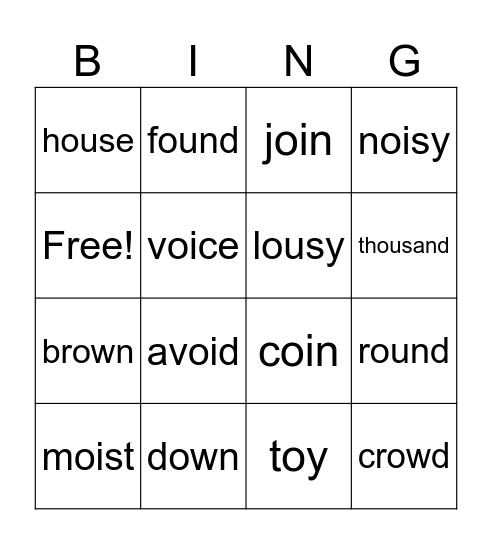 ou, ow, oi, oy BINGO Card
