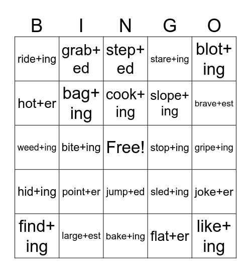 Spelling ed/ing/er/est Bingo Card