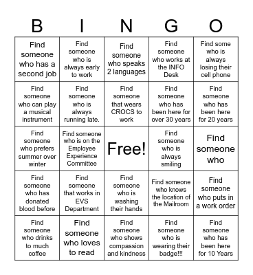 Hospital Week Bingo Card