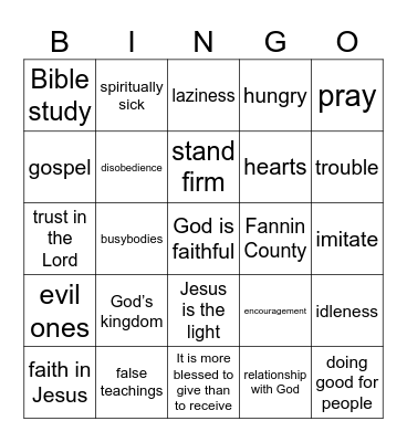 Pastor Bingo Card