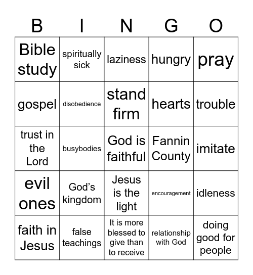 Pastor Bingo Card
