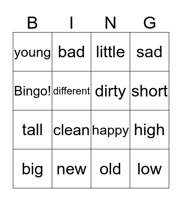 adjectives bingo Card